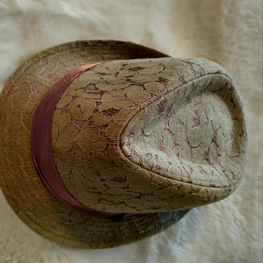 Lavender colored lace hat